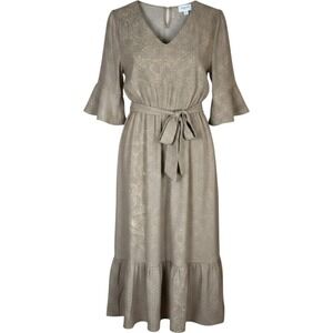 Orange Creek Los Angeles Beige Ditsy Print Midi Dress Medium Tie Waist ID82074